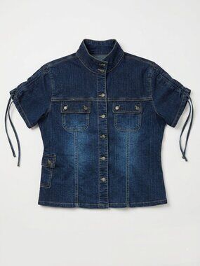 ILLEGAL JEANS - Short Sleeve Dark Blue Denim Button-Up Shirt - LARGE